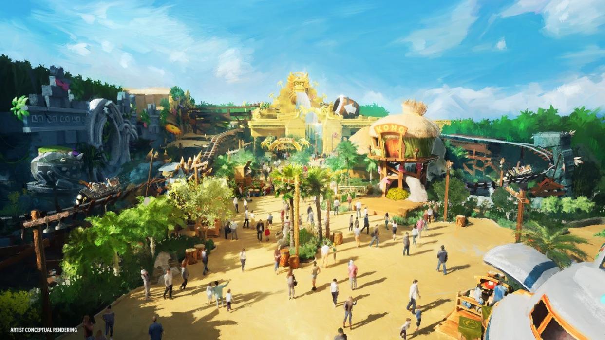 an artist's rendering of donkey kong country at the upcoming universal studios epic universe