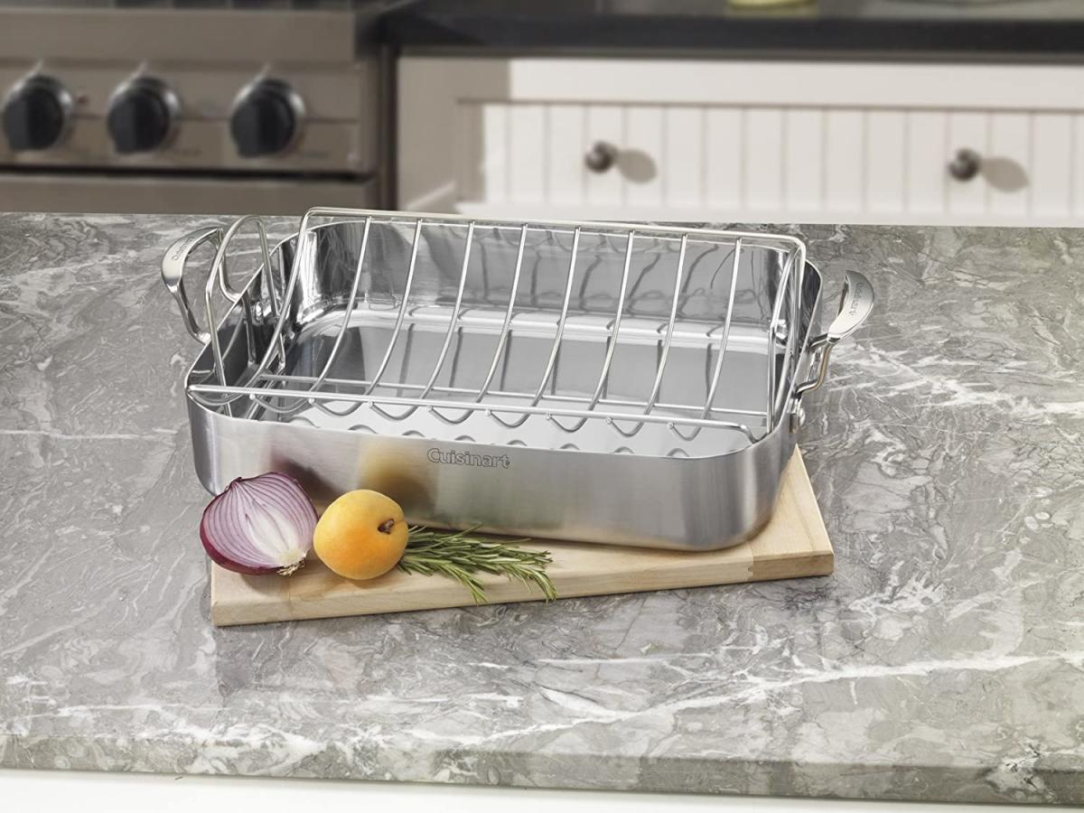 Farberware Bakeware Nonstick Steel Roaster with Flat Rack, 11-Inch