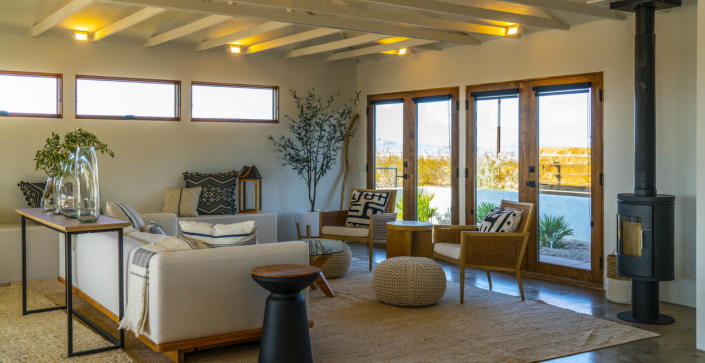 Breezy minimalist living space at 636 Valencia Drive in Joshua Tree.