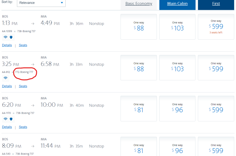 American Airlines is using a Boeing 777 widebody jet on some shorter-than-usual flights, including Boston-Miami, following heavy flight cancellations between the US and Asia due to coronavirus.