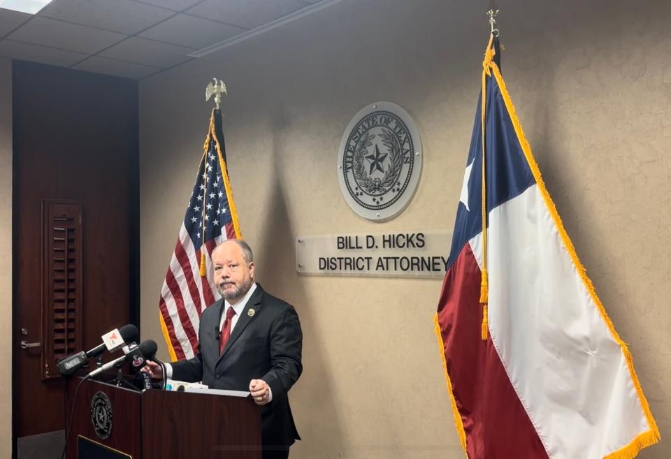 El Paso District Attorney Bill Hicks holds a news conference Thursday, April 11, 2024, to discuss the guilty verdict and life sentence handed down to Alexus Chantel Dominguez, 30, in connection with the 2019 kidnapping and killing of Arnulfo Apodaca Gonzalez.