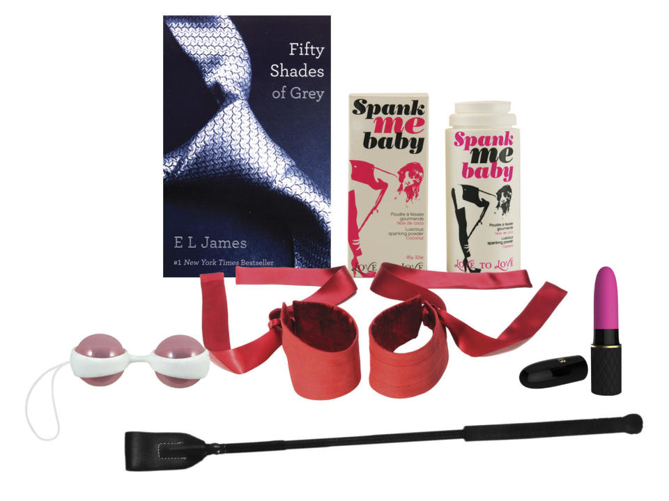 This product image photo released by Babeland shows various sex toy products. Sales are roof-raising for Babeland since the surge in popularity from E L James' "Fifty Shades of Grey" book series. With three adult toy stores in New York, one in Seattle and a website, co-founder Claire Cavanah reports a 40 percent uptick in business overall, with eye-popping increases for bondage toys. (AP Photo/Babeland)