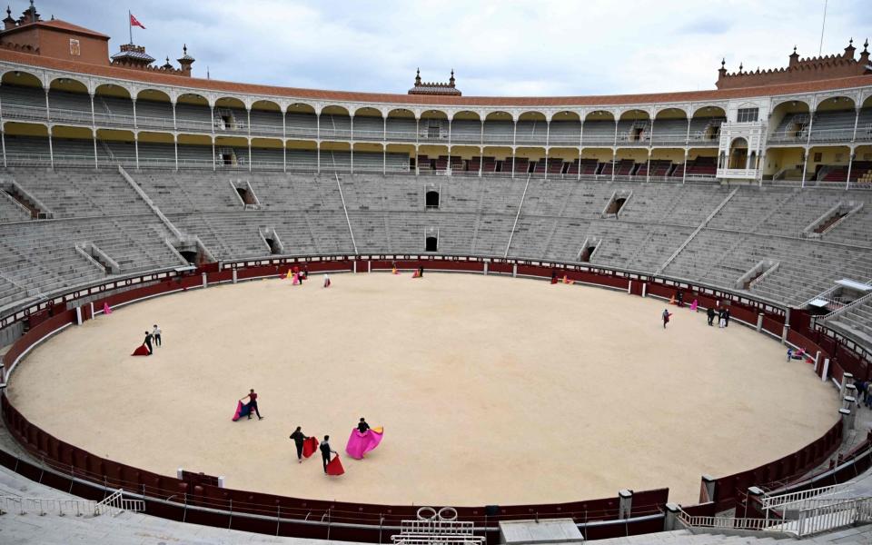 Pupils practice at the Bullfighting School in Las Ventas bullring in Madrid - GABRIEL BOUYS/AFP via Getty Images