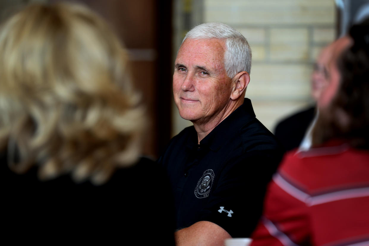Former Vice President Mike Pence at the Bremer County Republicans' Grill and Chill lunch on Aug. 20 in Waverly, Iowa. 