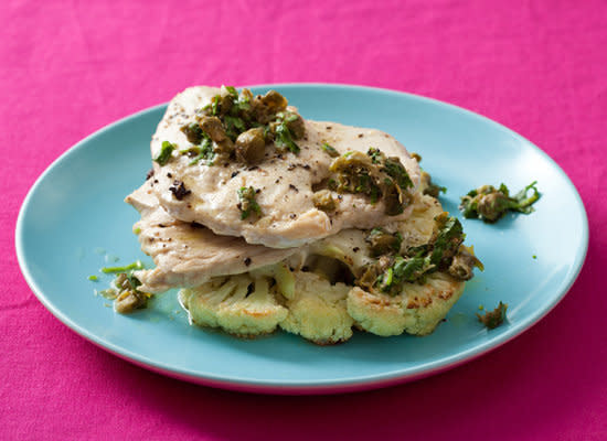 <strong>Get the <a href="http://www.huffingtonpost.com/2011/10/27/roasted-cauliflower-and-c_n_1057208.html">Roasted Cauliflower and Chicken Paillard with Caper Vinaigrette Recipe</a></strong>