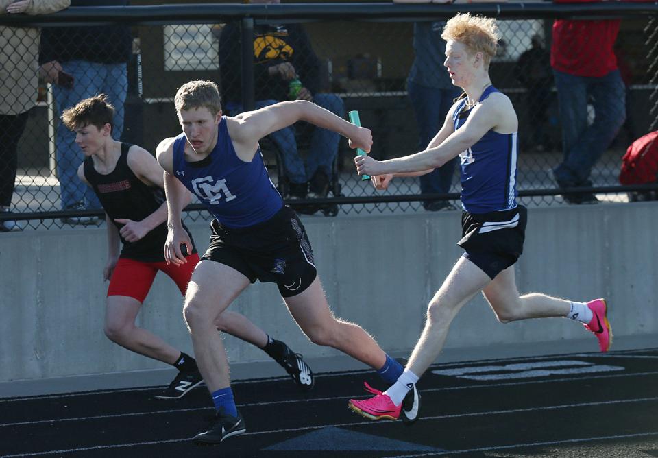 Josef Dvorak (left) and Isaac Brown, seen here at the Dave Robinson Relays hosted by Colo-NESCO in Nevada on April 12, will both compete in individual events for Collins-Maxwell at the state track and field meet this Thursday through Saturday in Des Moines.