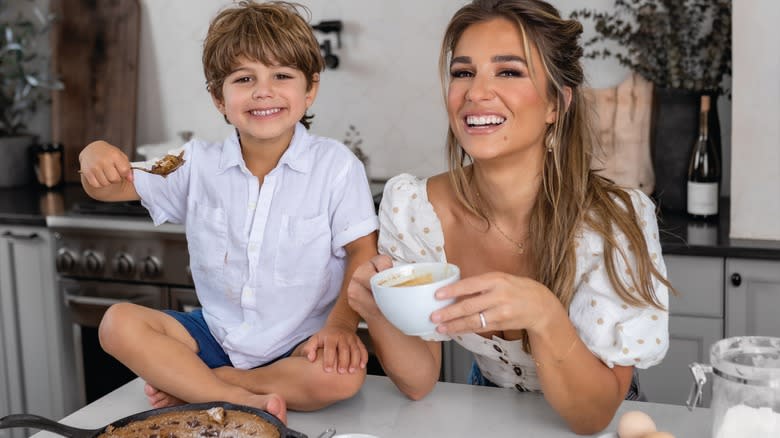 Jessie James Decker and son in kitchen 