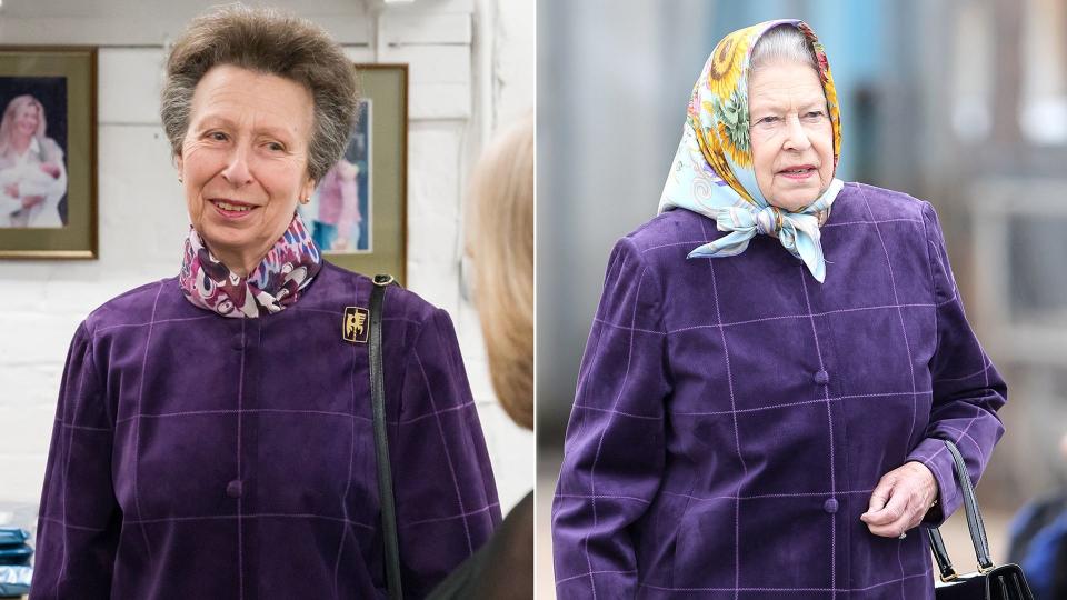 Princess Anne wears the same purple coat the Queen wore in 2010