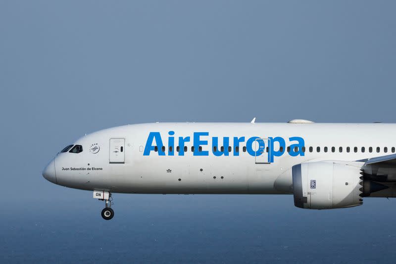 A Boeing 787-9 Dreamliner of the Air Europa company lands at Gran Canaria airport