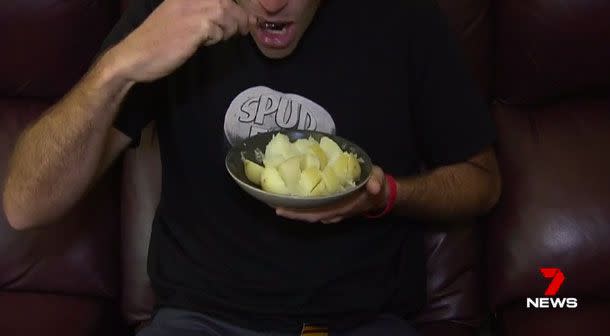 Andrew Taylor has survived the past year eating mostly mashed, boiled, or baked potatoes. Picture: 7 News