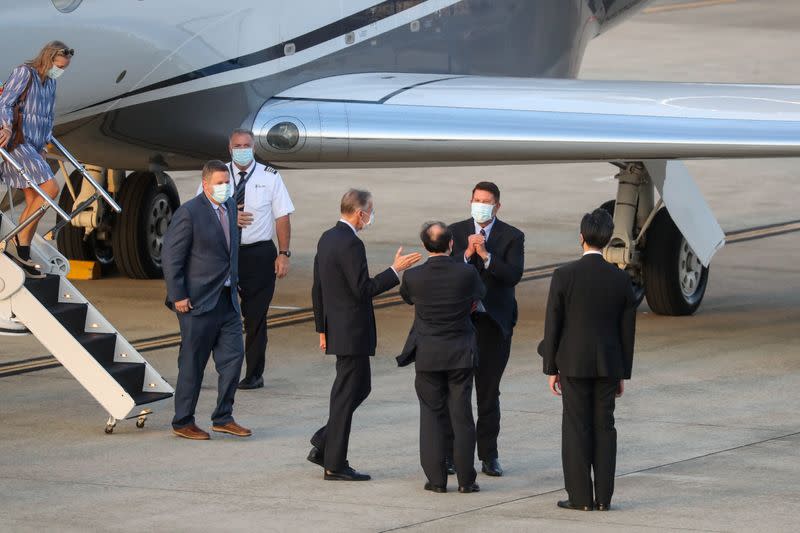 U.S. Undersecretary for Economic Affairs Keith Krach arrives at an airport in Taipei