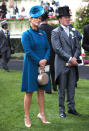 Zara Tindall wore a high neck teal dress with ruffle detailing by Claire Mischevani and a matching hat by Juliette Botterill. <em>[Photo: PA]</em>