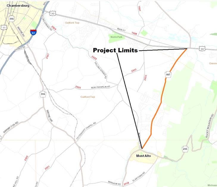This map shows what section of Route 997 will be resurfaced in a $2.1 million project.