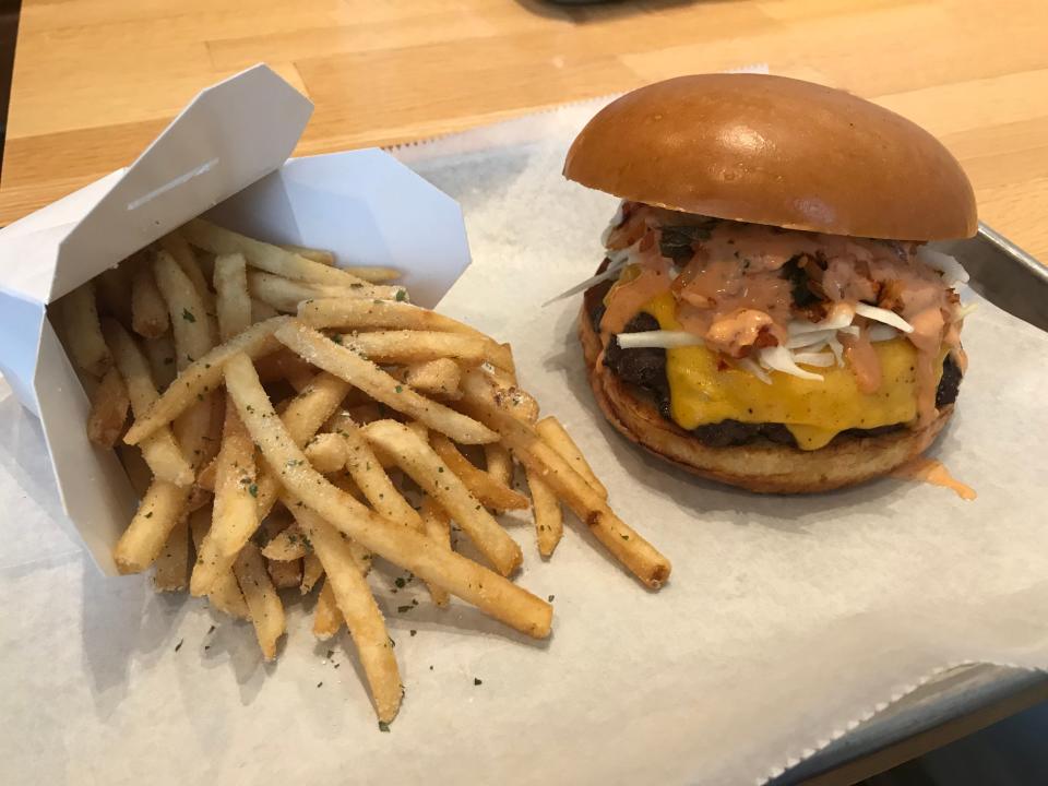 The Korean BBQ Burger served with Ranch Fries.