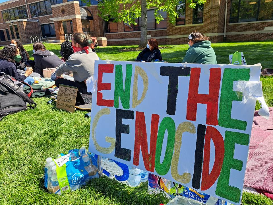 University of Delaware students have taken to a walk-out, die-in and more in the name of solidarity with Palestinian people in Gaza this week, in coordination with the university's chapter of Students for Justice in Palestine, as the Israel-Hamas War rages on April 26, 2024.