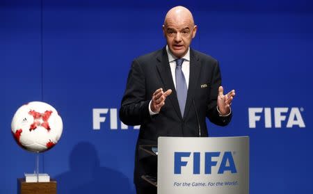 FIFA President Gianni Infantino addresses a news conference after a FIFA Council in Zurich, Switzerland, January 10, 2017. REUTERS/Arnd Wiegmann