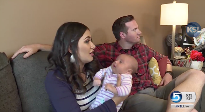 Ana and Joel Davis and their daughter, Mia, who had her breastfeeding session interrupted because of an offended Nordstrom Rack customer. (Photo: KSL)