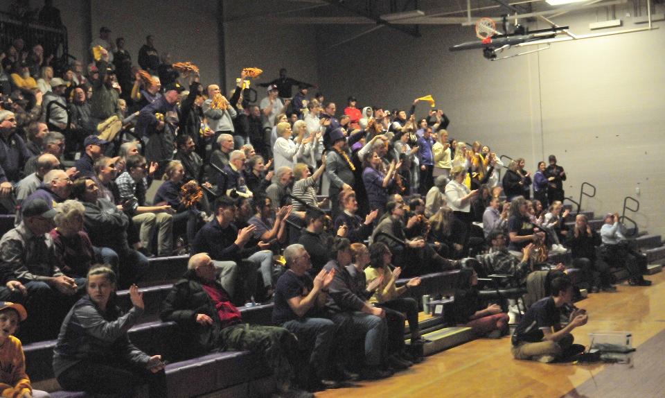 The crowd in Kates Gymnasium cheers as Ashland University women claim the victory over Minnesota Duluth to secure the NCAA Div. II title on Saturday, April 1.