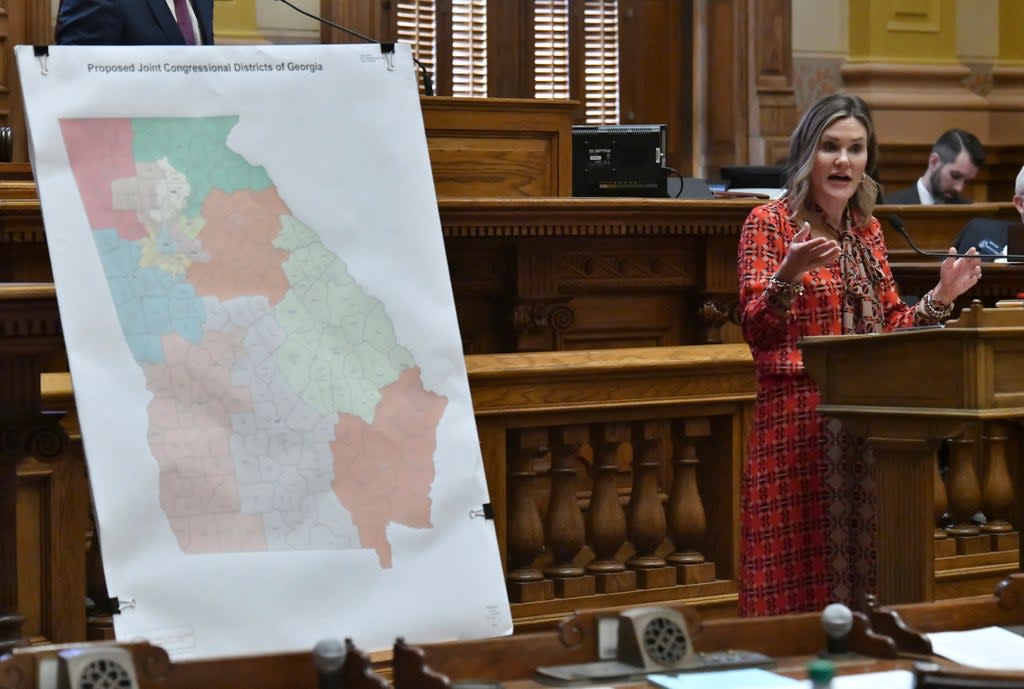 Georgia state Senator Elena Parent speaks in opposition to the state’s newly drawn congressional maps that Republicans helped move to Governor Brian Kemp’s desk for approval. (AP)