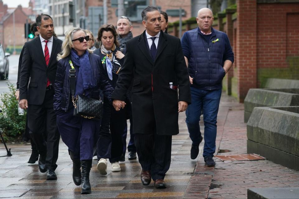 Grace O'Malley-Kumar's father Dr Sanjoy Kumar and mother Sinead O'Malley arriving at court (PA)