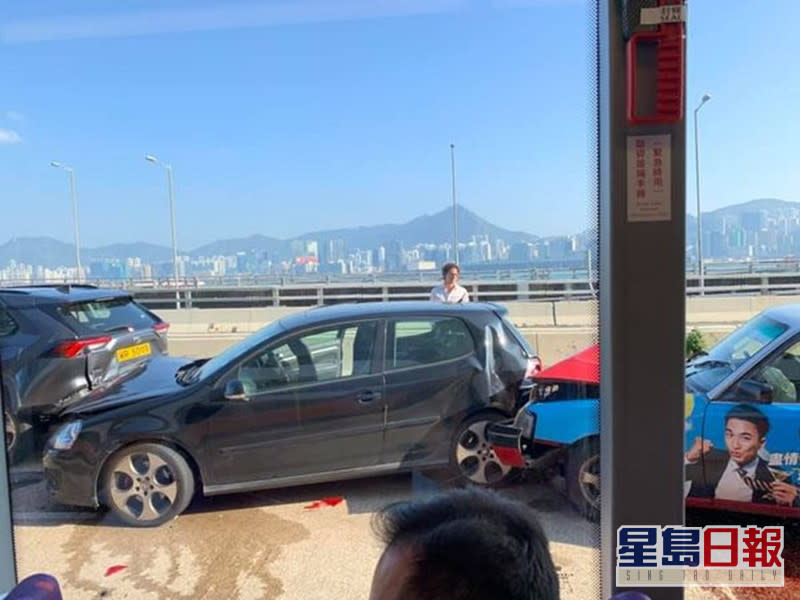 東區走廊3車相撞意外 。香港突發事故報料區網民：Victoria Lam