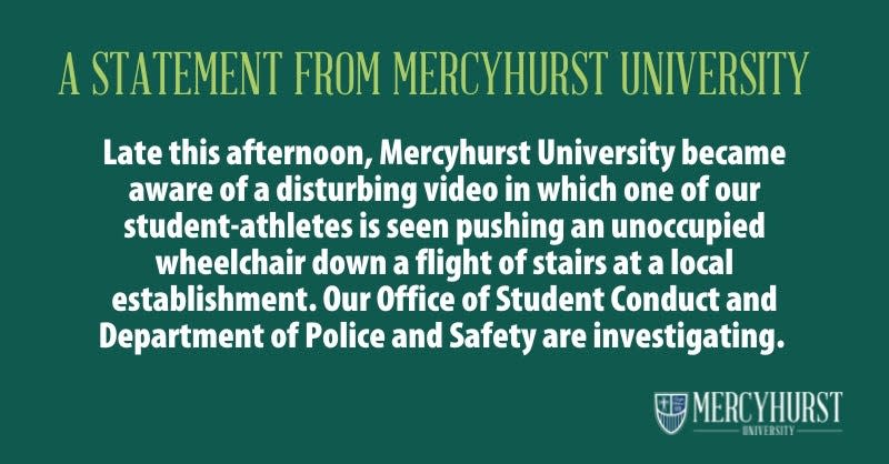 Mercyhurst University posted this message on Twitter on Tuesday night.