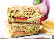 <p>This grilled-cheese sandwich tastes good hot or cold, thanks to a chickpea-Brussels sprouts filling that's equal parts creamy and crunchy. Get the recipe <a rel="nofollow noopener" href="https://www.simplyquinoa.com/brussels-sprout-hummus-grilled-cheese-sandwich?mbid=synd_yahoofood" target="_blank" data-ylk="slk:here" class="link ">here</a>.</p><p><b>Per one serving:</b> <em>530 calories, 20 grams protein</em></p>