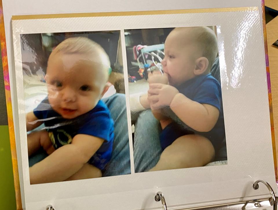 Kathy Ellerbe, the paternal grandmother of Levi Cole Ellerbe, shows photos she's kept of the baby. Levi died on July 18, 2018, just before he turned 7 months old.