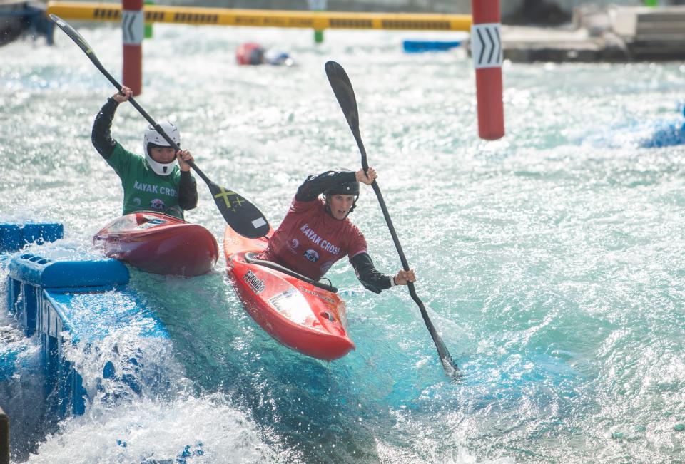 Kayak Cross event during the U.S. Olympic Team Trials at Montgomery Whitewater in Montgomery, Ala., on Sunday, April 14, 2024.