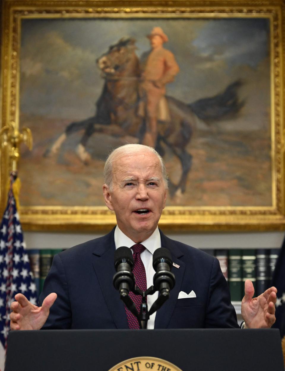 President Joe Biden speaks about the Supreme Court's decision on affirmative action, in the Roosevelt Room of the White House in Washington, DC, on June 29, 2023. Biden said he "strongly" disagreed with the Supreme Court's ruling banning the use of race and ethnicity in university admission decisions. The ruling "walked away from decades of precedent," he added.