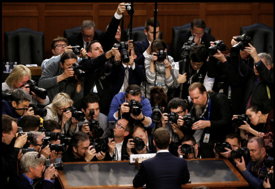 Photograph submitted by Leah Millis of Mark Zuckerberg testifying before a joint senate hearing (&#xa9; Reuters/Leah Millis)