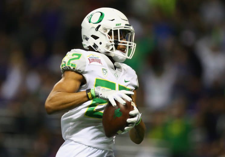 Carrington had 112 catches in three seasons at Oregon. (Getty)