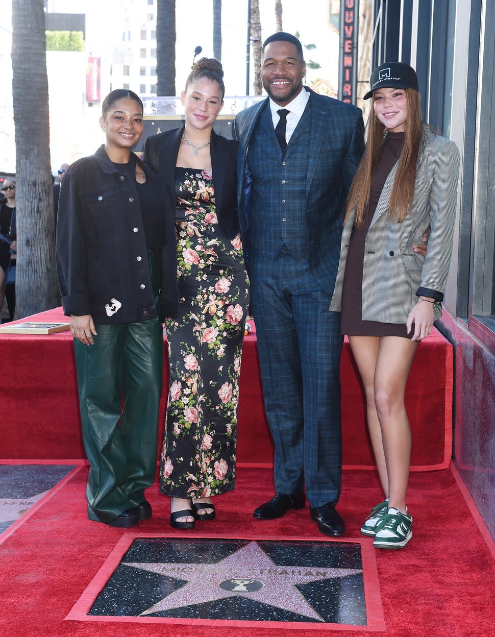 Tanita Strahan, Isabella Strahan, Michael Strahan, Sophia Strahan at the star ceremony where Michael Strahan is honored with the first Sports Entertainment star on the Hollywood Walk of Fame on January 23, 2023 in Los Angeles, California.