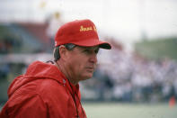 This undated photo provided by Iowa State Athletics Communications shows Iowa NCAA college football coach Jim Walden. .Walden, now 82, is retired in Idaho and watches every Iowa State game on television. He's been back to Ames for two games since Matt Campbell took over in 2016 but has never had a chance to talk to him. (Iowa State Athletics Communications via AP)