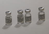 Pfizer COVID-19 vaccine doses are pictured at a new giant vaccination center run by the Paris' fire brigades in Paris, Thursday, May 6, 2021. France joined the United States on Thursday in supporting an easing of patent and other protection on Covid-19 vaccines that could help poorer countries get more doses and speed the en of the pandemic. (AP Photo/Michel Euler)