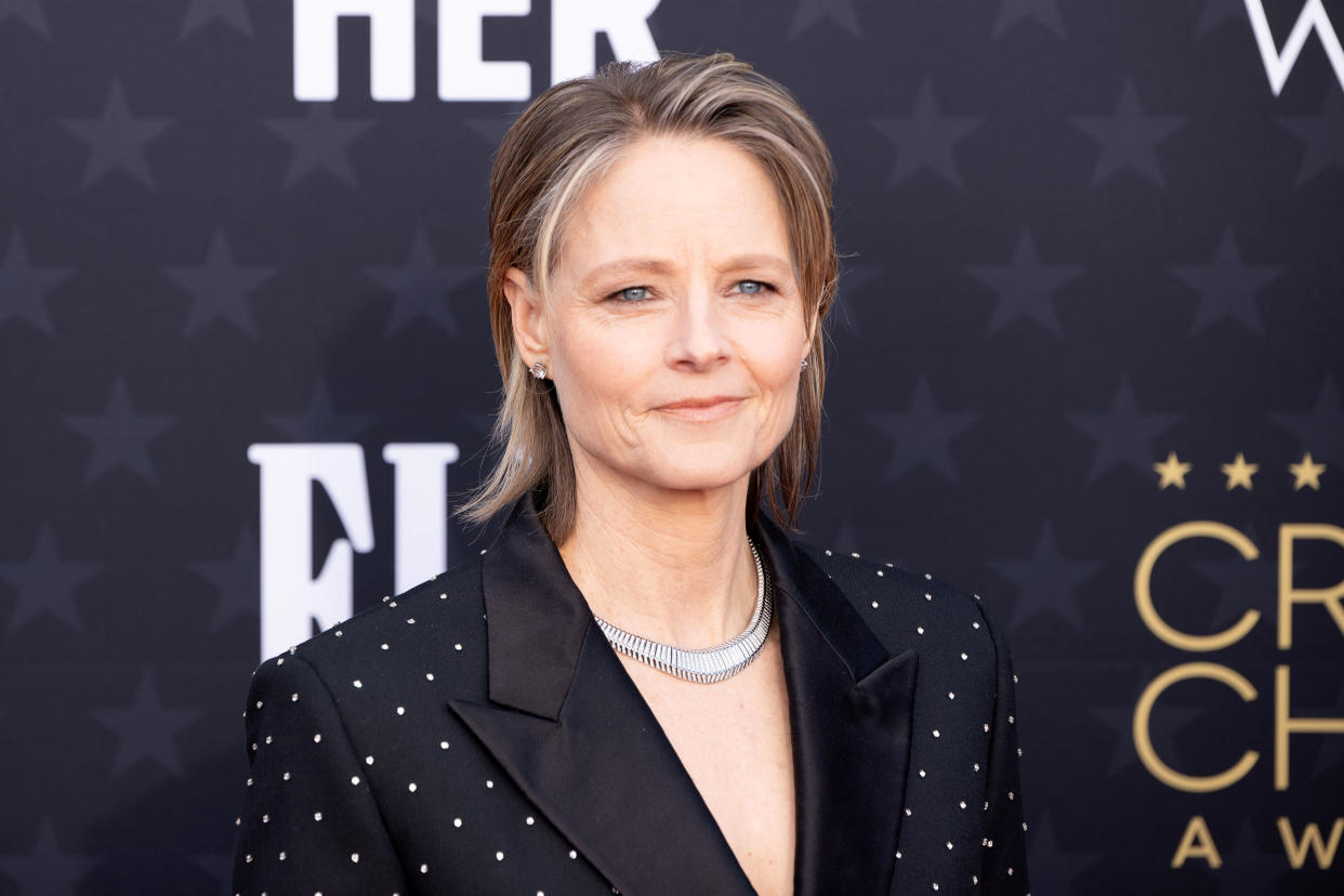 SANTA MONICA, CALIFORNIA - JANUARY 14: Jodie Foster attends 29th Annual Critics Choice Awards at Barker Hangar on January 14, 2024 in Santa Monica, California. (Photo by Robert Smith/Patrick McMullan via Getty Images)