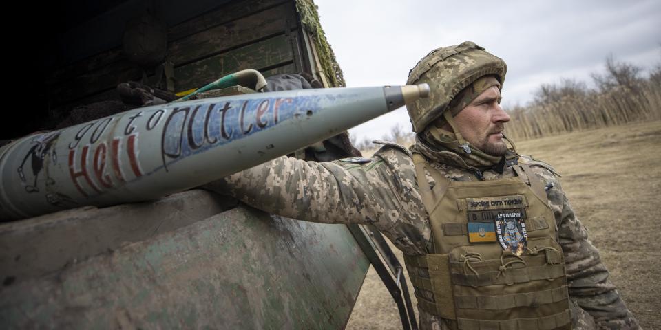 Soldiers of the 59th Motorized Brigade of the Ukrainian army on the frontline, in Donetsk Oblast, Ukraine on January 28, 2023.