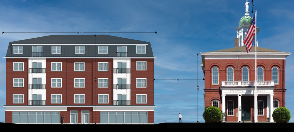 Hajjar Management is proposing to construct a five-story apartment building with retail on the first floor at 11 Front St. in Exeter, next to the historic Town Hall.