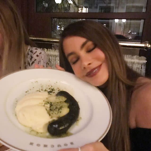 <p>Hace unas semanas hizo carcajear a muchos seguidores con su rostro de agrado ante un plato de rellena con una fina presentación/Sofia Vergara/Instagram </p>