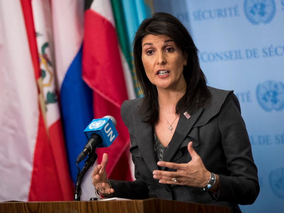 Nikki Haley speaks at the UN