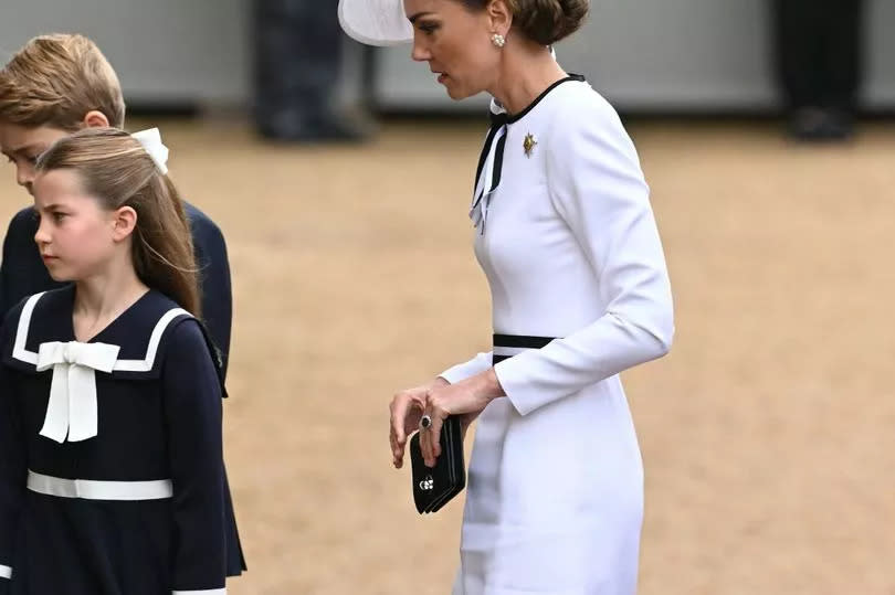 Britain's Catherine, Princess of Wales, arrives on Horse Guards Parade for the King's Birthday Parade "Trooping the Colour"