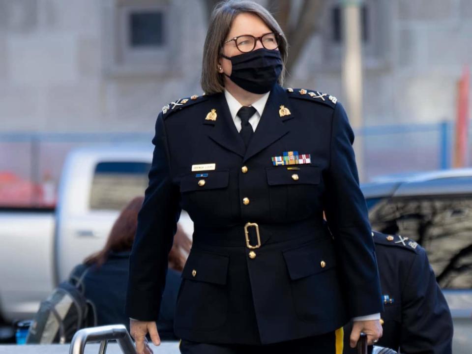 RCMP Commissioner Brenda Lucki arrives at the Public Order Emergency Commission in Ottawa on Nov. 15, 2022. Lucki first announced the RCMP would review the carotid restraint after George Floyd's death in 2020. (Adrian Wyld/The Canadian Press - image credit)
