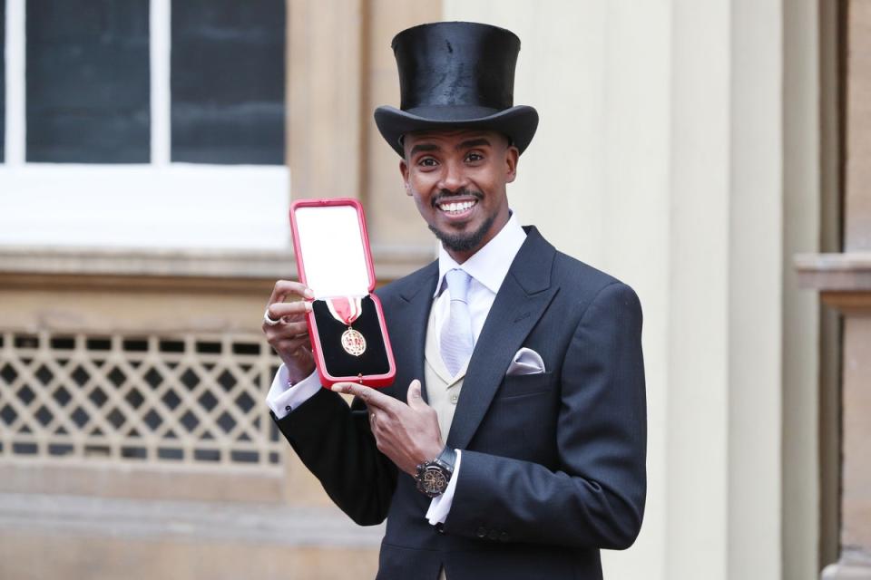 Farah received his knighthood at Buckingham Palace in November 2017 (Jonathan Brady/PA) (PA Archive)