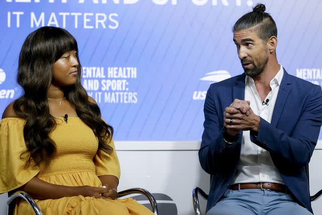 <p>Mary Altaffer/AP Photo</p> Naomi Osaka and Michael Phelps