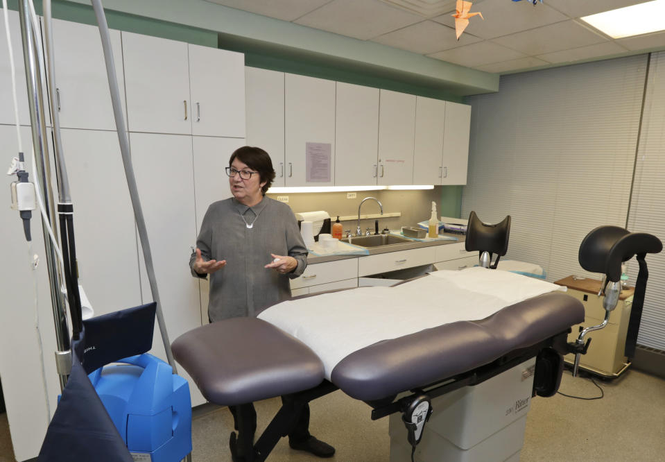 This Feb. 25, 2020, shows Preterm executive director Chrisse France in the procedure room in Cleveland. Court decisions in two U.S. states Monday, April 6, allowed abortions to continue after the procedure was caught in the crosshairs of governors’ orders suspending non-essential elective surgeries due to the new coronavirus. (AP Photo/Tony Dejak)