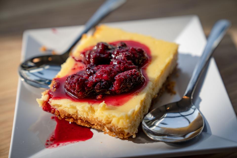 The New York-style cheesecake at SingleSpeed Brewing Co. in Des Moines features a sour-infused berry compote.