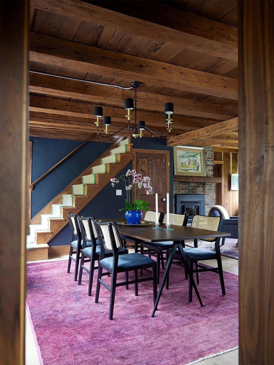 moody dining room near stairs