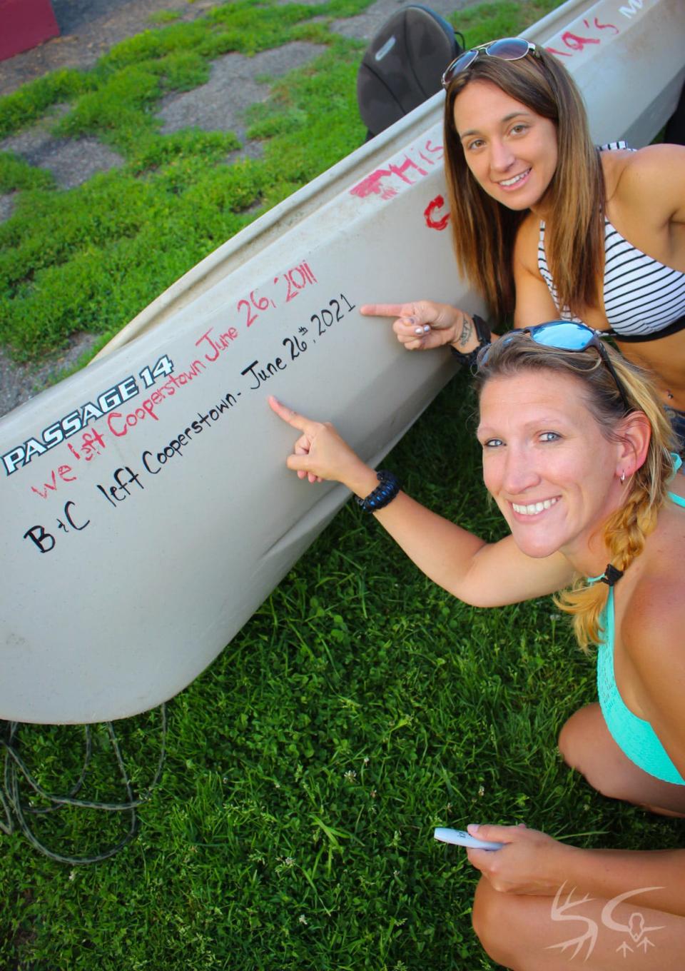 Bobbi-Jo Tallon, foreground, and Celena Sunderlin used this borrowed canoe to paddle the entire 444 miles of the Susquehanna River in the summer of 2021.