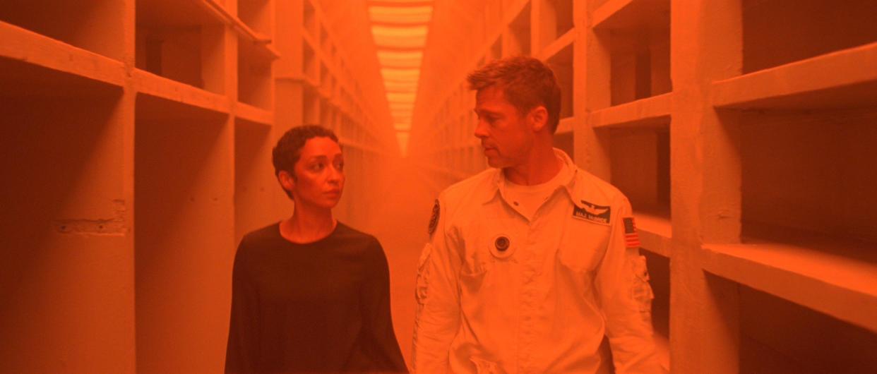 Ruth Negga and Brad Pitt, in "Ad Astra"