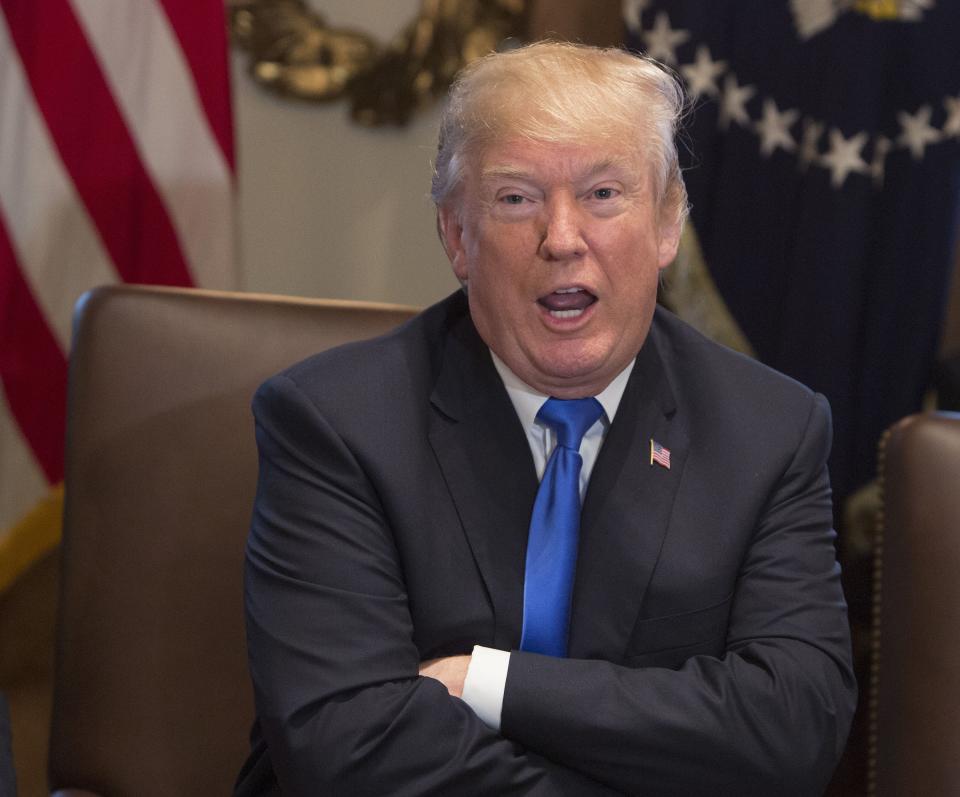 WASHINGTON, DC - DECEMBER 20:  U.S. President Donald Trump speaks to the media during a Cabinet meeting at the White House December  20, 2017 in Washington, DC. Trump extolled passage of the tax reform package as it nears, called for an end to the immigration visa lottery and celebrated the repeal of the Obamacare individual mandate included in the tax package. Trump did not take questons.  (Photo by Chris Kleponis-Pool/Getty Images) ORIG FILE ID: 896135970